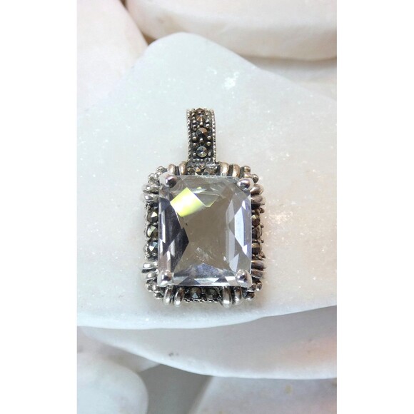 VTG Rock Quartz Crystal Marcasite Sterling Silver Pendant - Picture 1 of 8